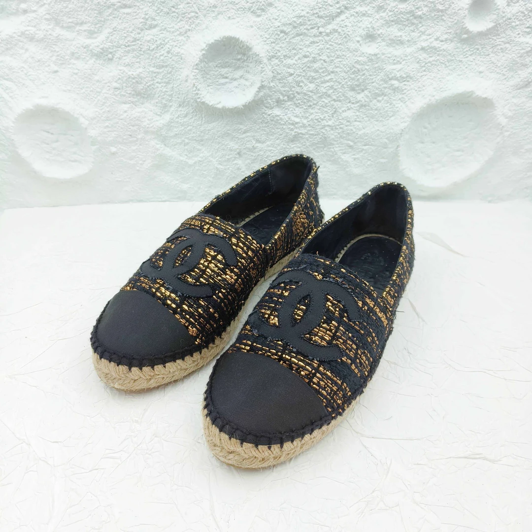 99新 Chanel/香奈儿 黑金渔夫鞋女士/39码/A2695