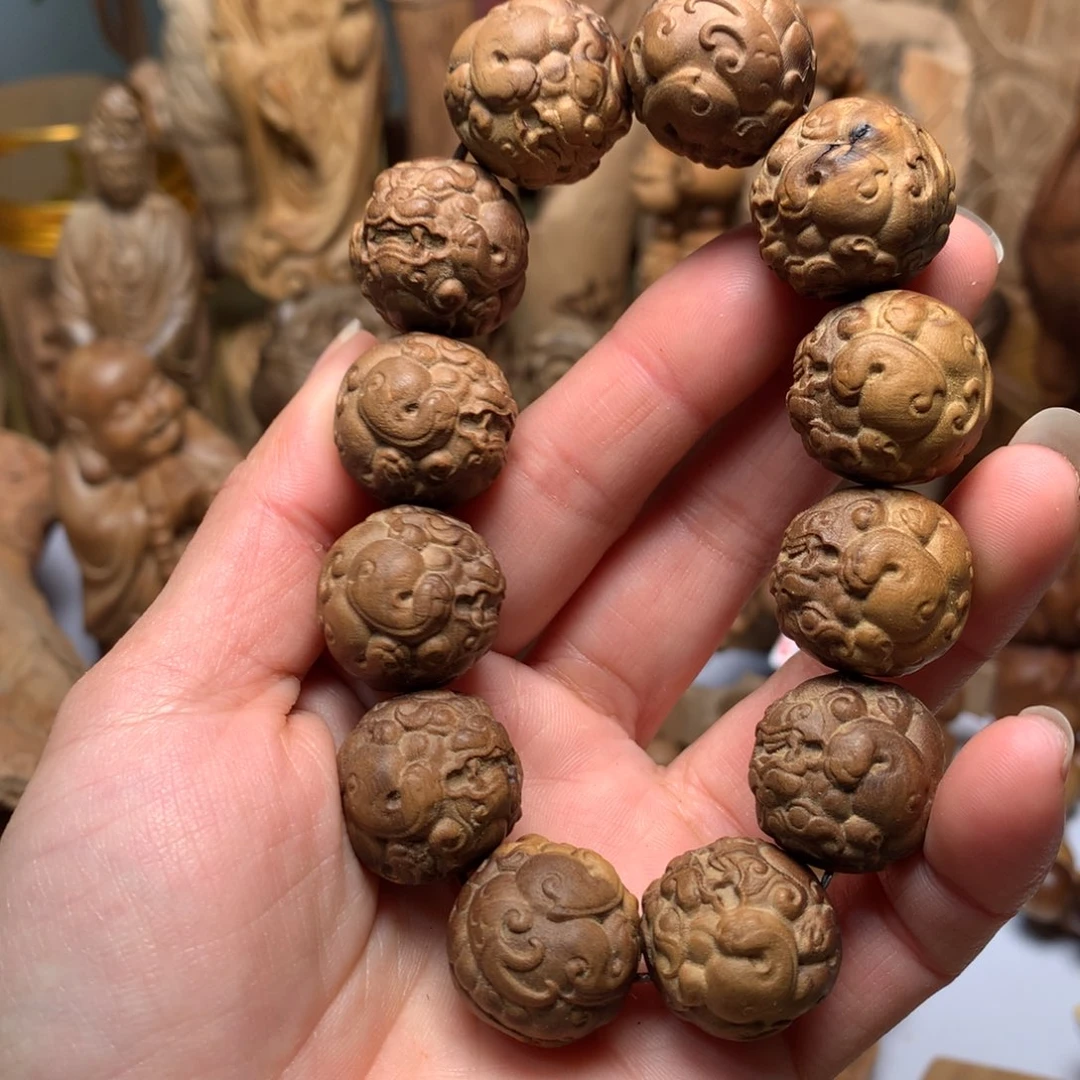 檀香木手串/手链海**?老山檀香雕刻件手串