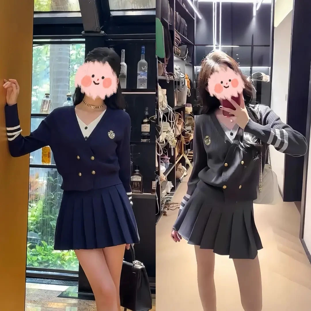 【双11好物】气质穿搭套装女2025减龄学院风针织衫 百褶短裙两件套