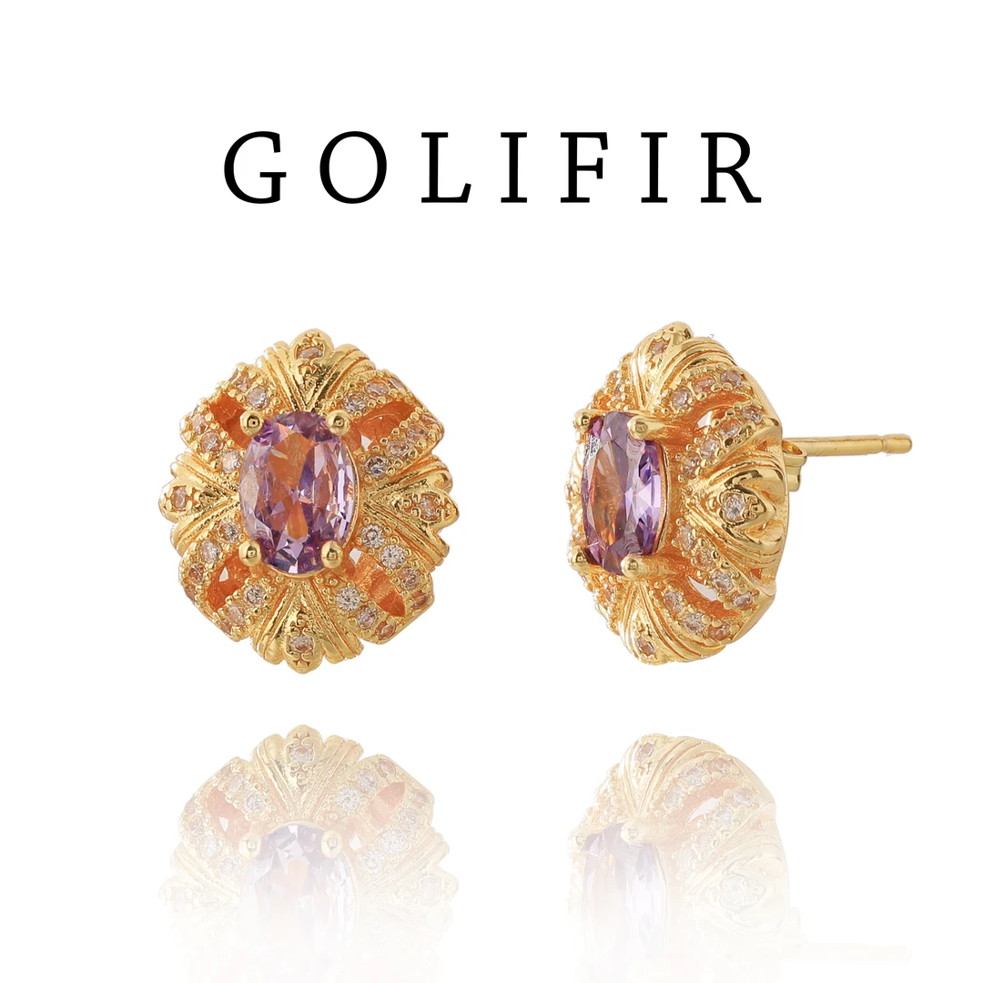合金合成锆石耳饰 【GOLIFIR】 Sparkle 系列 紫宝石精致耳钉D027