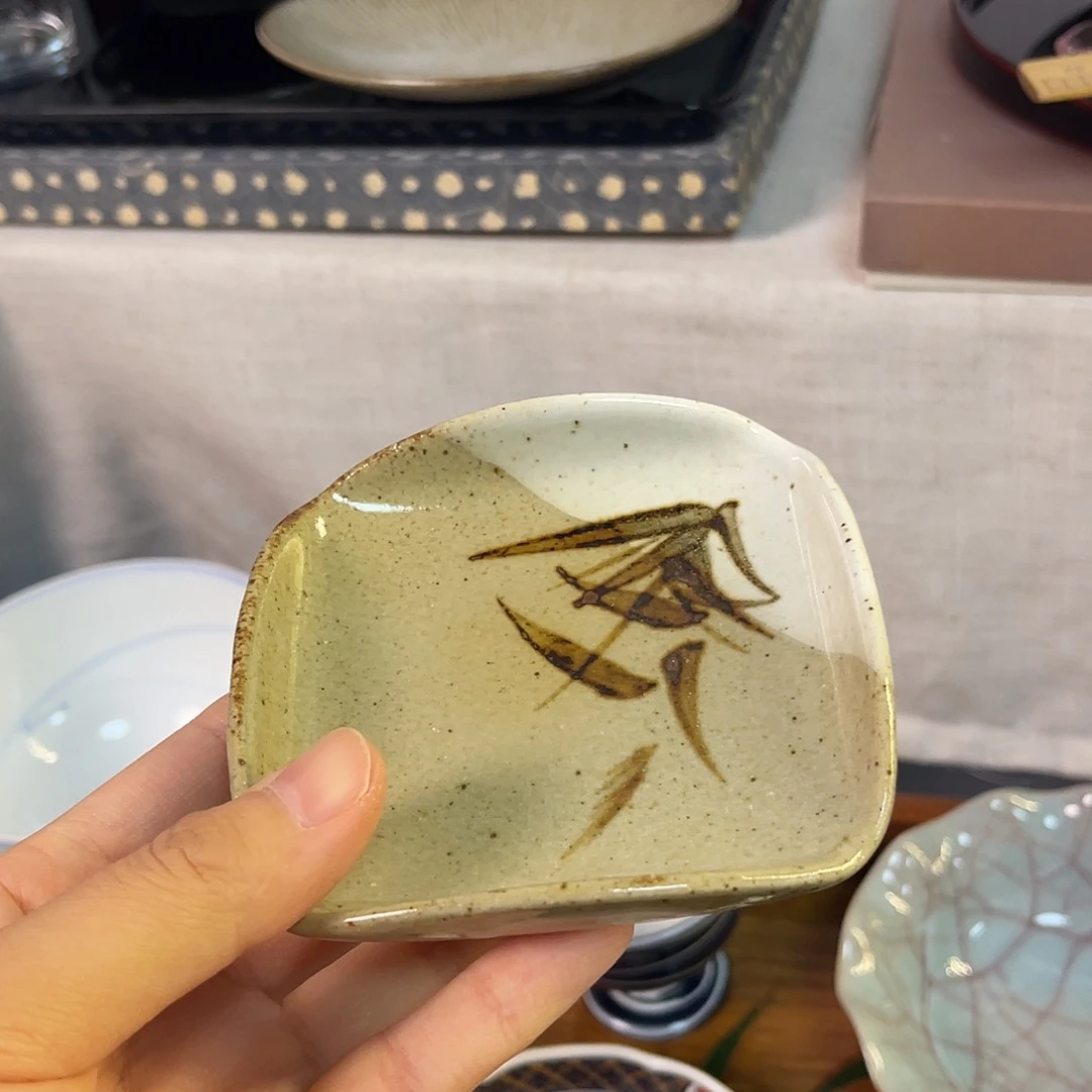 瓷片唐津烧高足立边小碟10