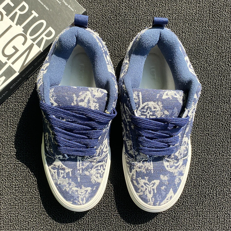 透气夏季面包鞋胖胖牛仔蓝迷彩板鞋轻奢正版男鞋大码百搭休闲女鞋