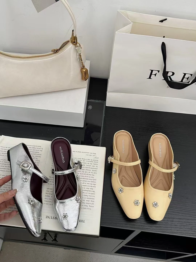 方头水钻内增高一字带包头半拖鞋女外穿穆勒鞋百搭时尚168-27