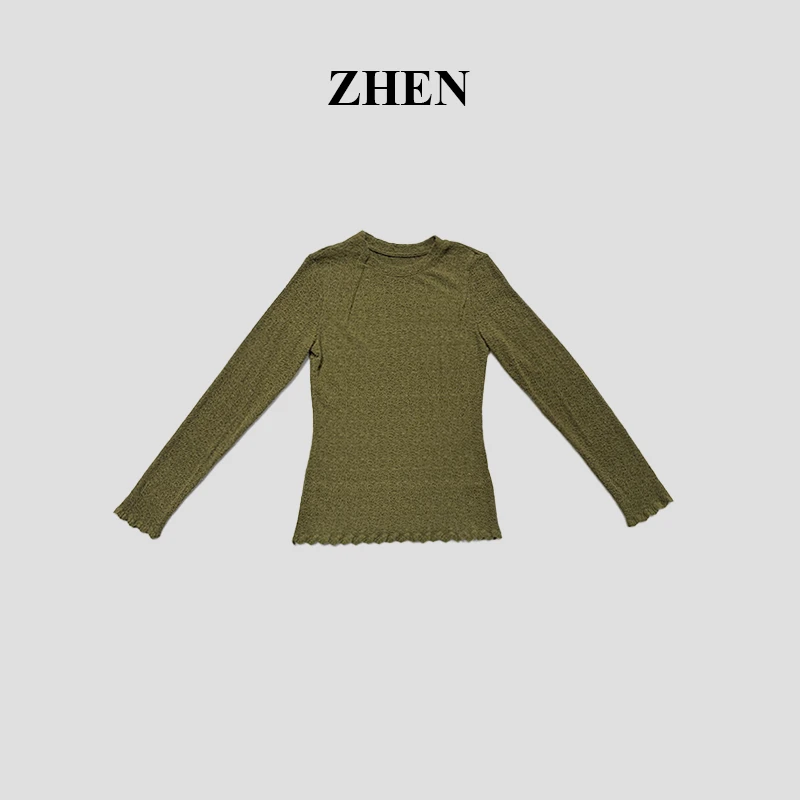【ZHEN】25K02033 2025新款修身显瘦气质小众设计师款长袖T恤打底
