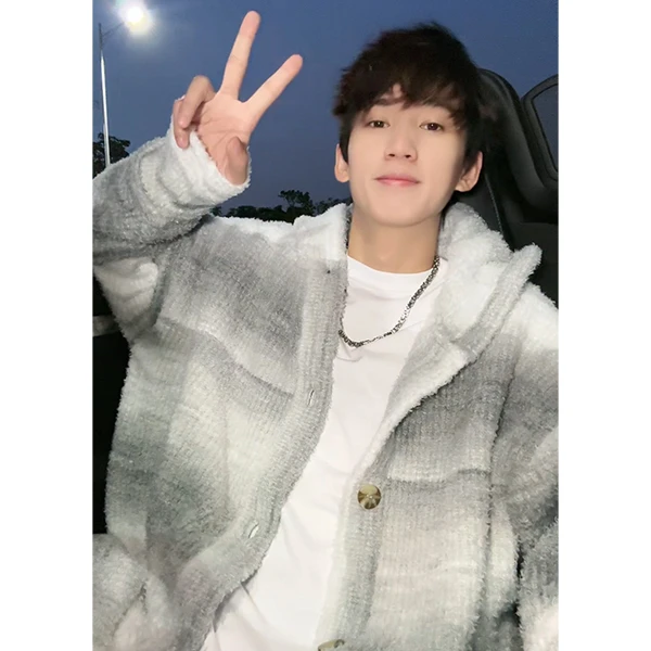 聪明陈 秋季时尚潮流圆领针织连帽开衫毛衣男ins复古美式设计上衣