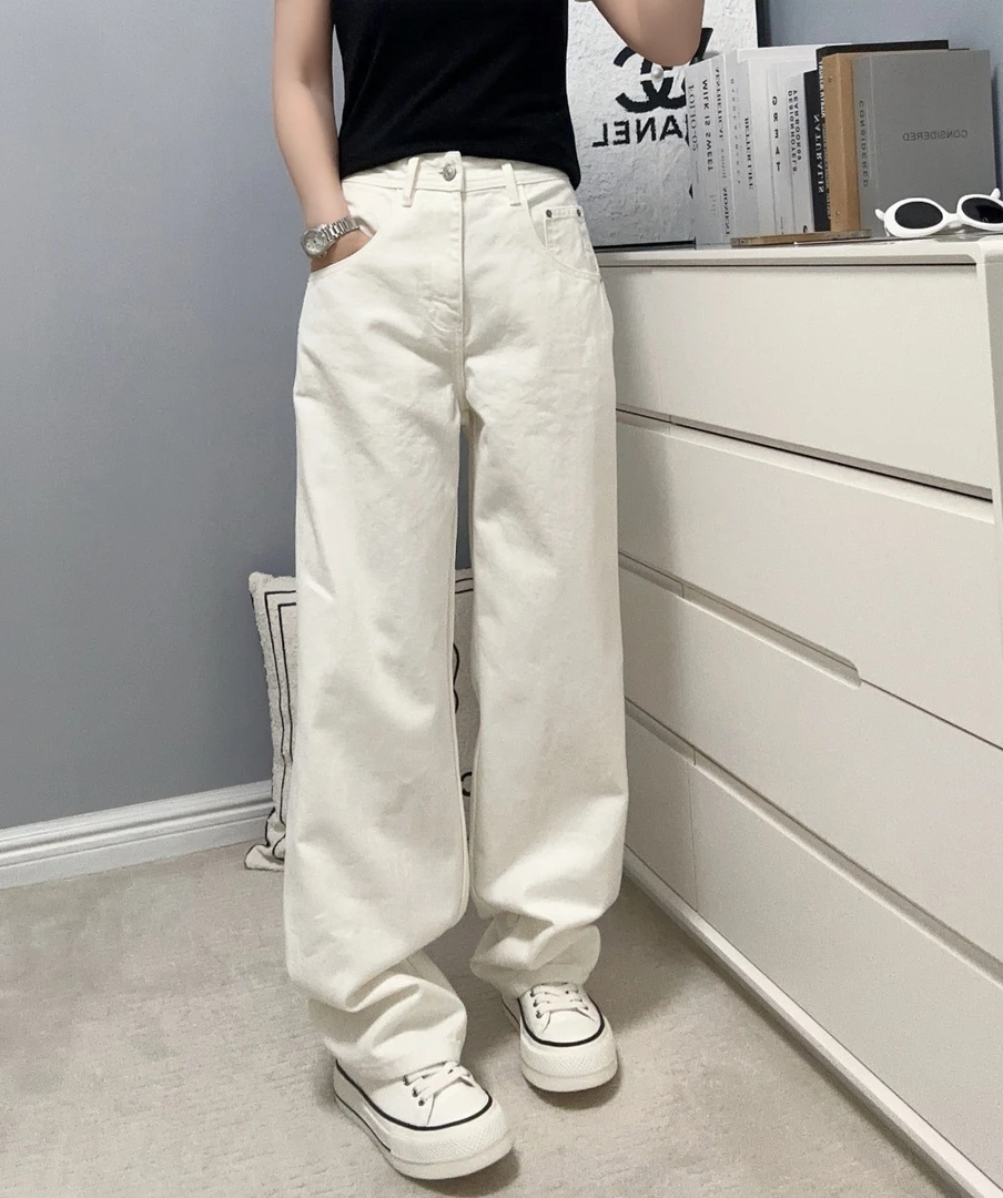 2024新款白色弯刀纯牛仔阔腿裤