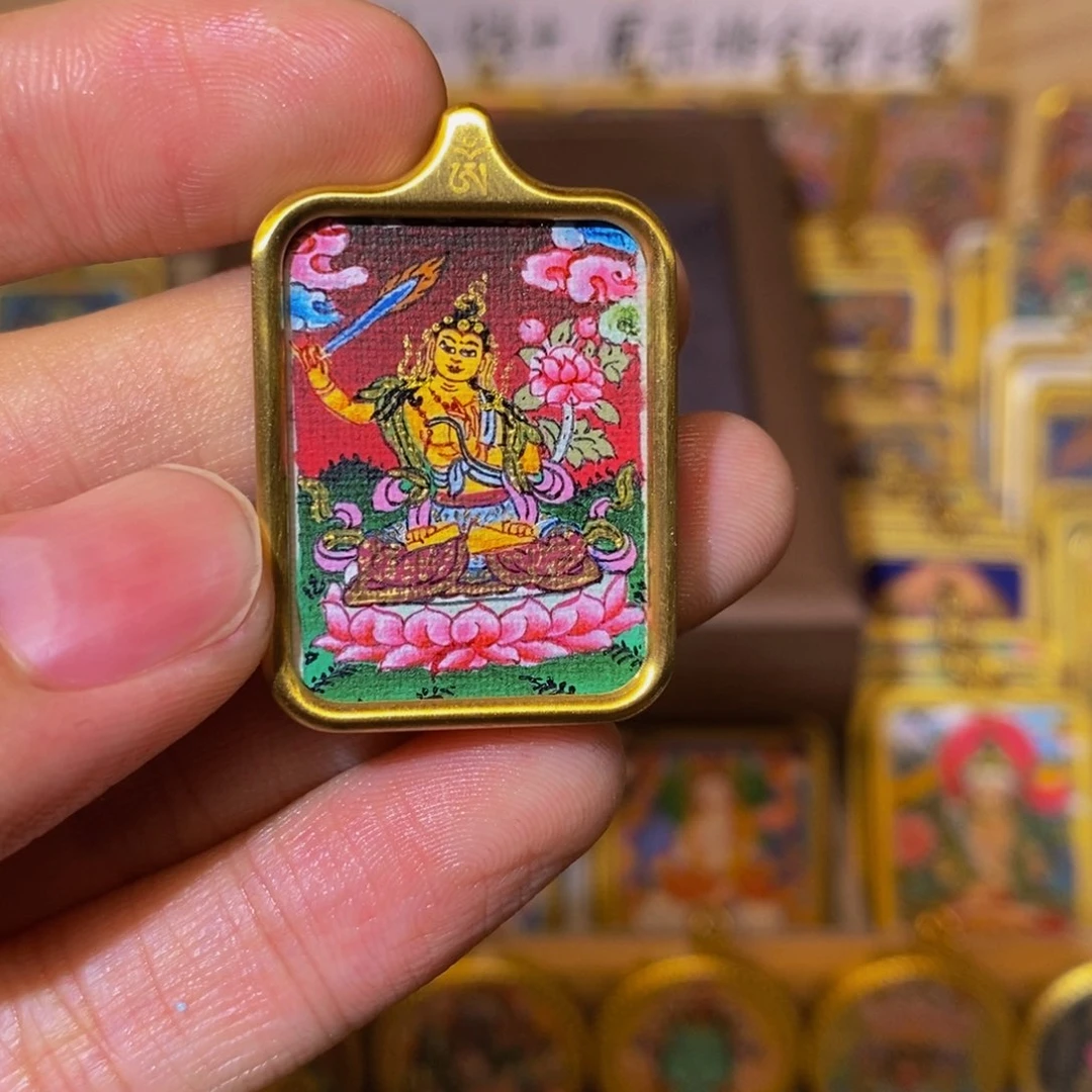 吊坠自***心文殊菩萨纯手绘唐卡