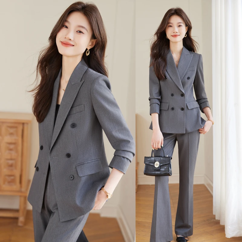 灰色西装套装女2025新款高级感休闲气质职业装显瘦商务正装两件套