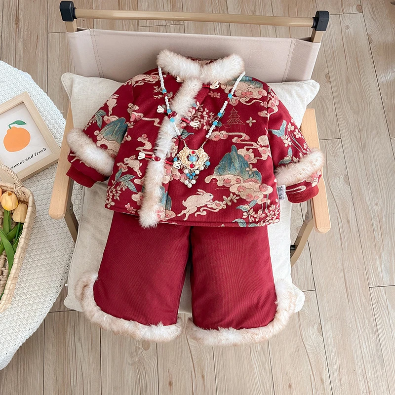 【商场同款】婴儿套装衣服冬装新生女宝宝棉服拜年服国风周岁礼服外
