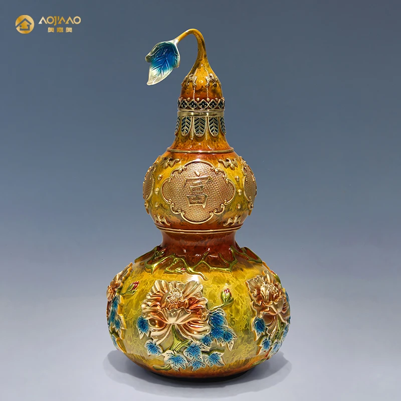 黄铜玉堂葫芦摆件家用客厅电视柜玄关装饰品壁龛摆设乔迁入户礼物