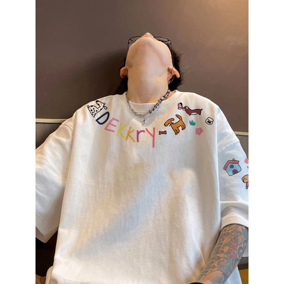 100%纯棉2025新款欧美复古圆领男女短袖潮牌t恤夏季宽松韩版上衣