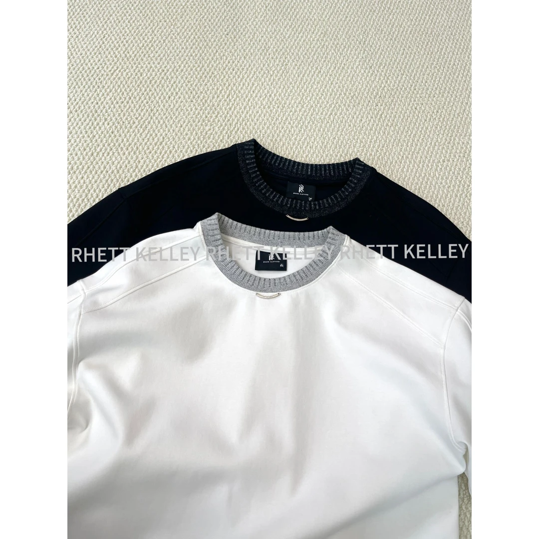 『冰凉的舒适感』美式休闲冰感棉螺纹领口手工拼接高级感圆领短袖