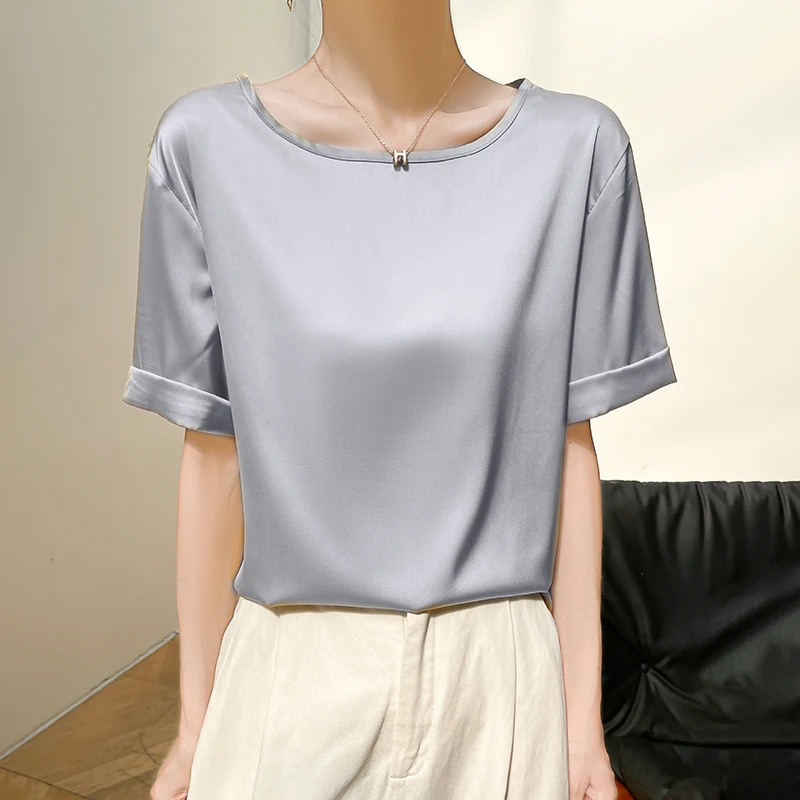透气直筒型圆领T恤洋气小众气质夏装设计感打底简约夏季短袖半袖
