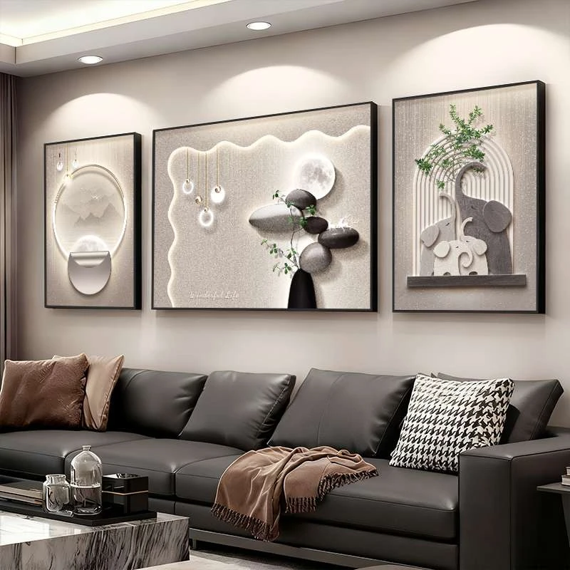 2025新款石来运转装饰画沙发背景墙挂画客厅大白墙高级感轻奢壁画