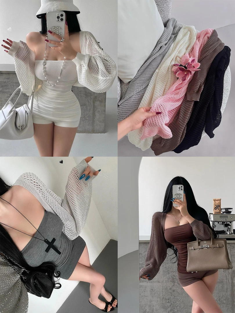 YoungGirlDay纯欲松弛氛围感宽松显瘦蝙蝠袖镂空针织防晒开衫上衣