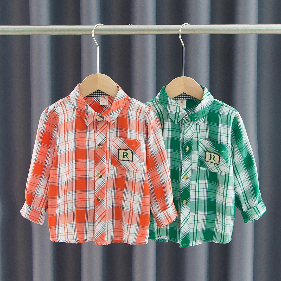 男童纯棉时尚格子衬衣儿童春秋长袖洋气休闲宝宝小童韩版翻领秋季