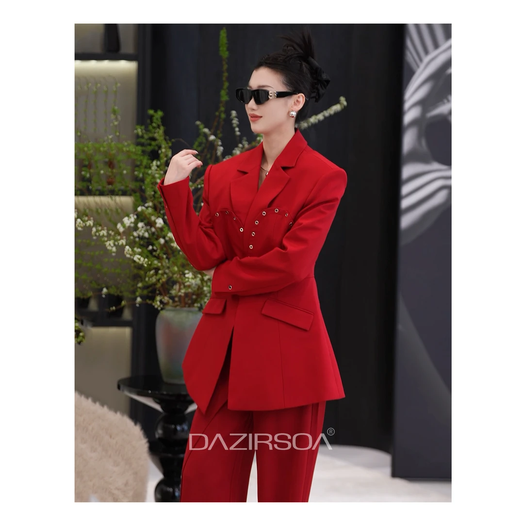 DAZIRSOA/达姿“红言红语”2025春款大牌简约收腰显瘦西装外套 W956