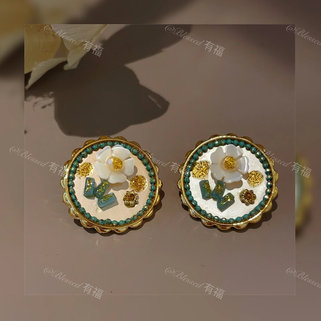 铜合金耳饰 「花漾鎏金」小众耳钉气质优雅温柔高奢百搭复古女古风8