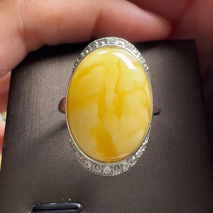 蜜蜡银S925镶嵌戒指戒指