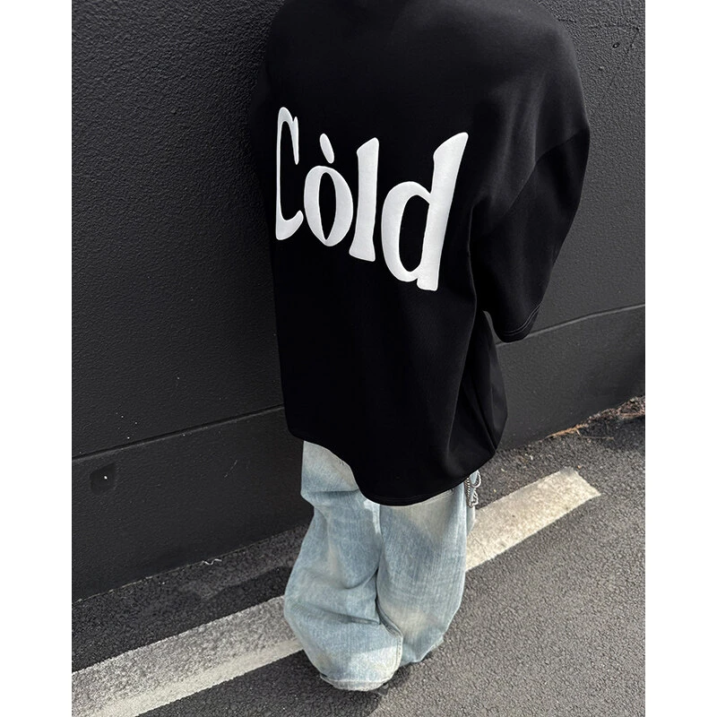 发泡字母印花重磅短袖t恤男夏季潮牌美式高街解构拉链设计感半袖