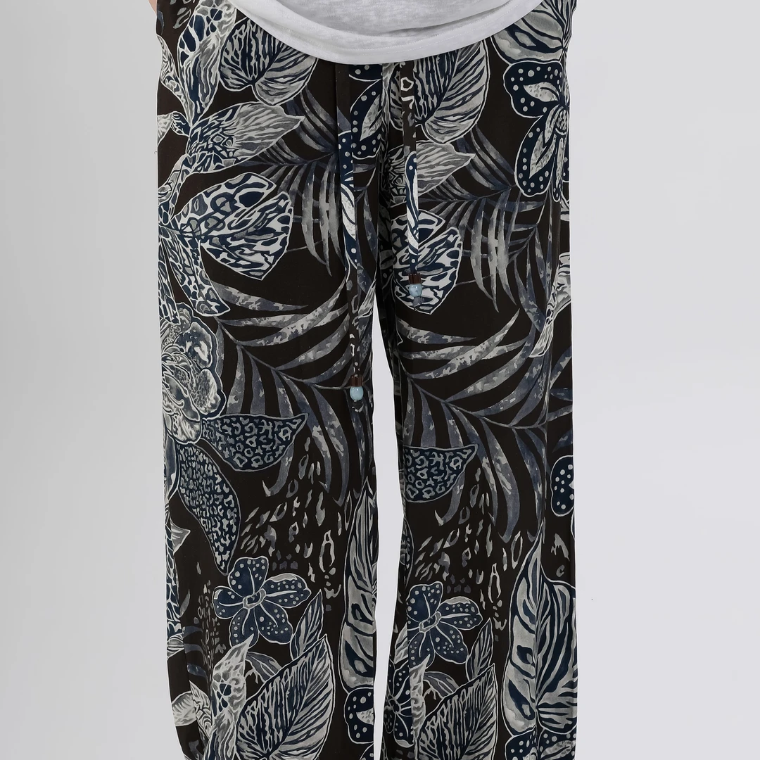 【天丝亚麻满印裤】复古印花凉感阔腿裤女夏季新款慵懒松弛长裤353