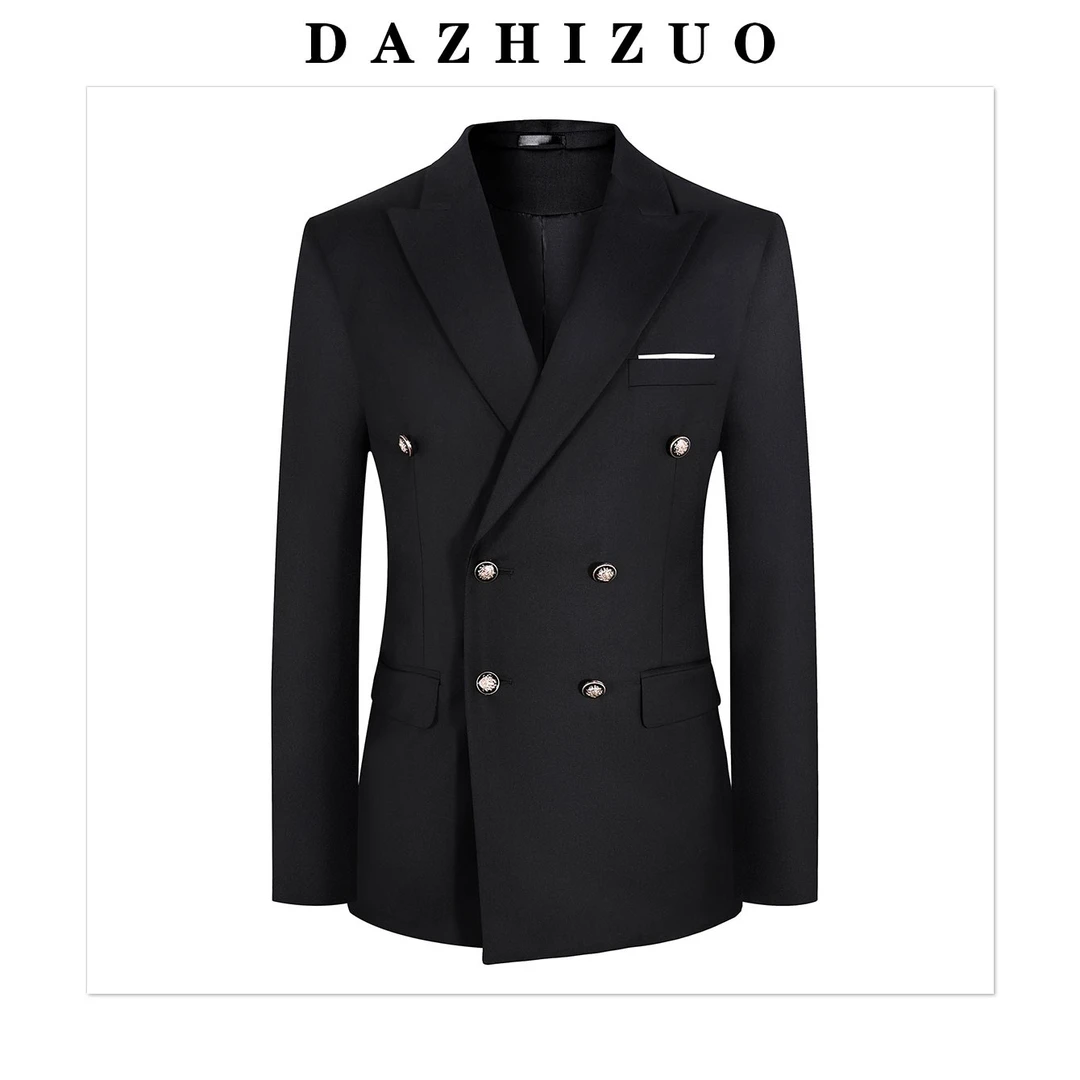 双排扣枪驳领黑色西装男韩版修身秋冬西服外套休闲西装男外套2551