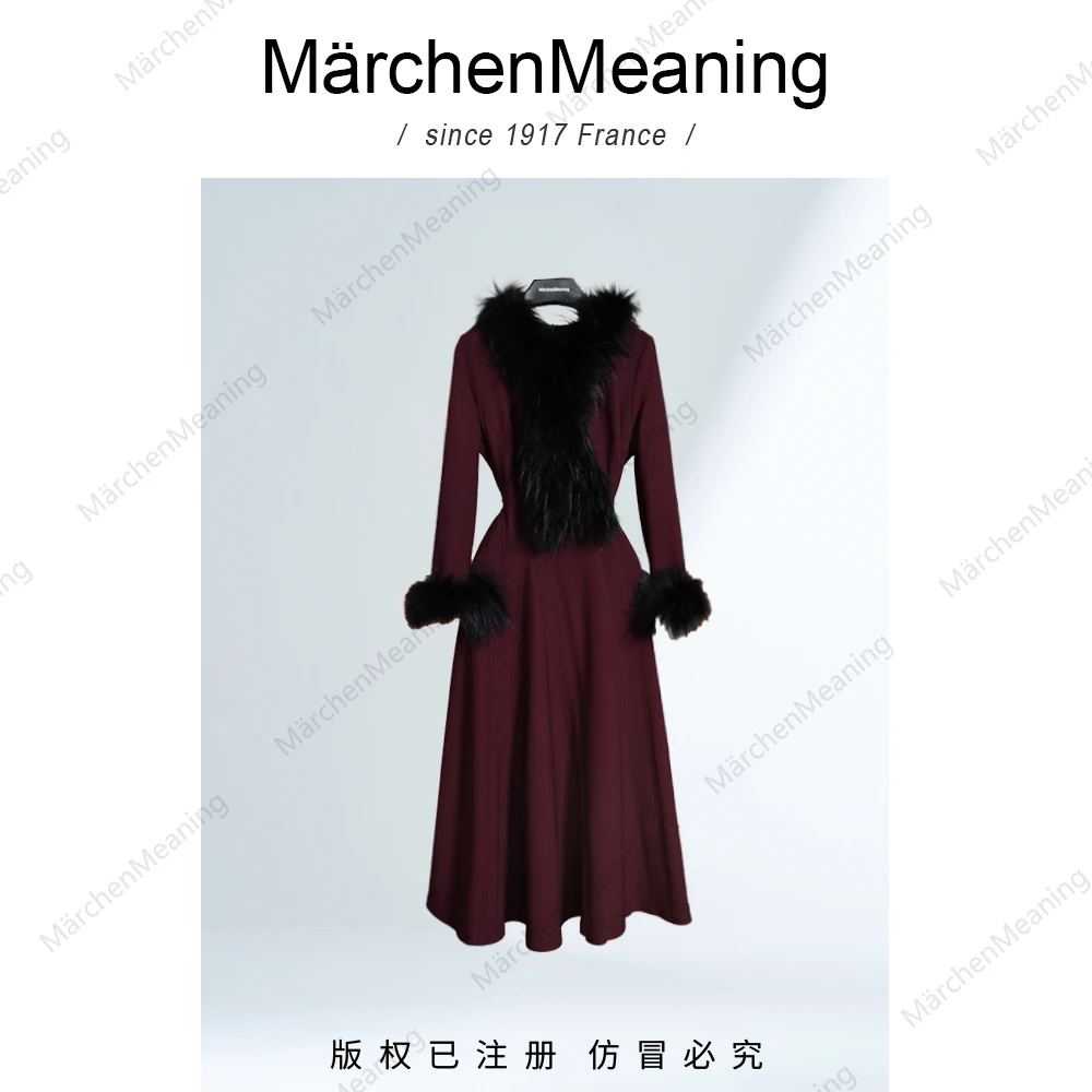MärchenMeaning安哥拉红小香风气质显瘦高级定制新款长袖连衣裙wy
