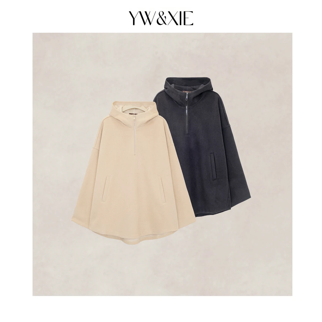 YW&XIE《春蔚》7179羊毛绒柔软外套连帽慵懒风连帽女新款宽松外套