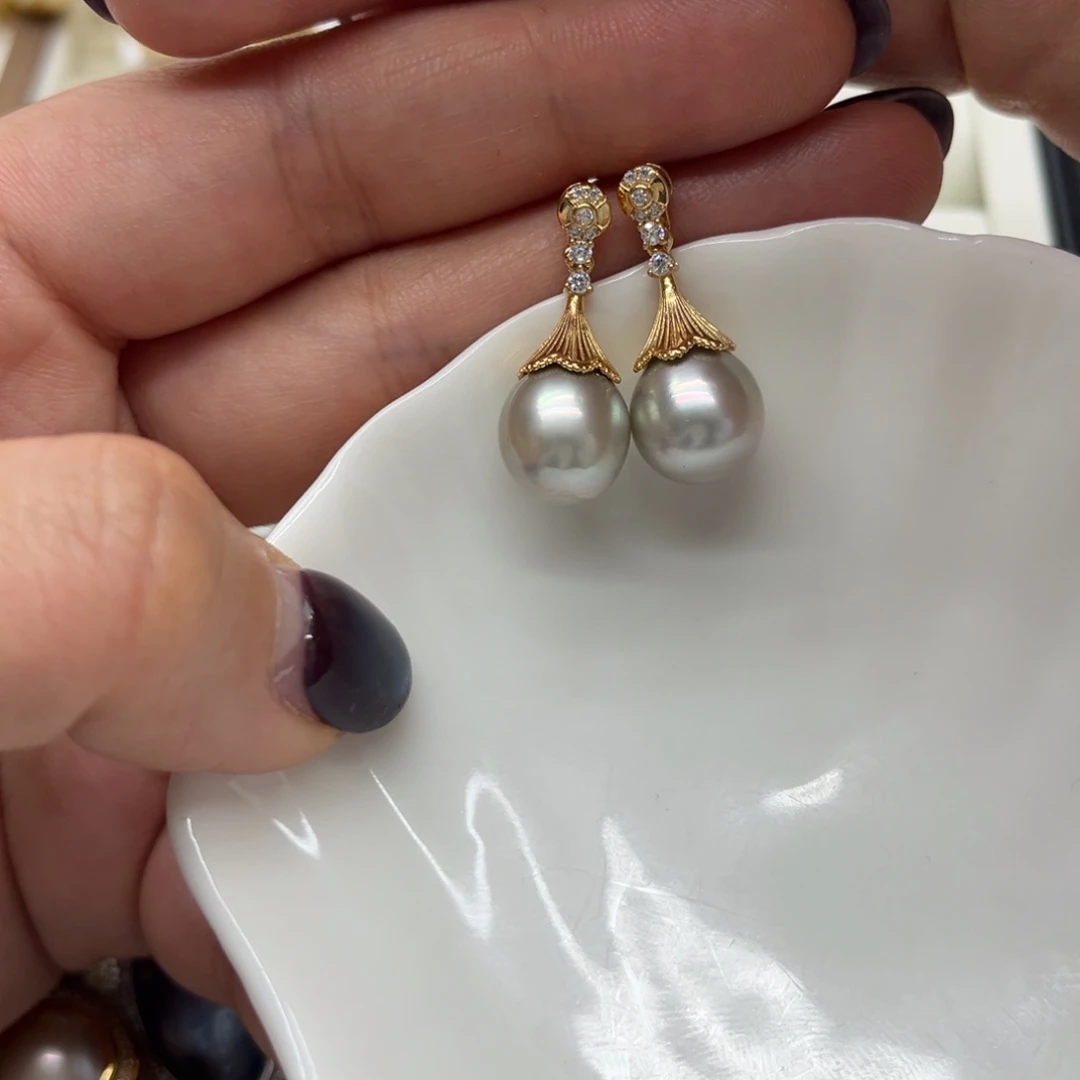 耳饰银S925镶嵌海水珍珠