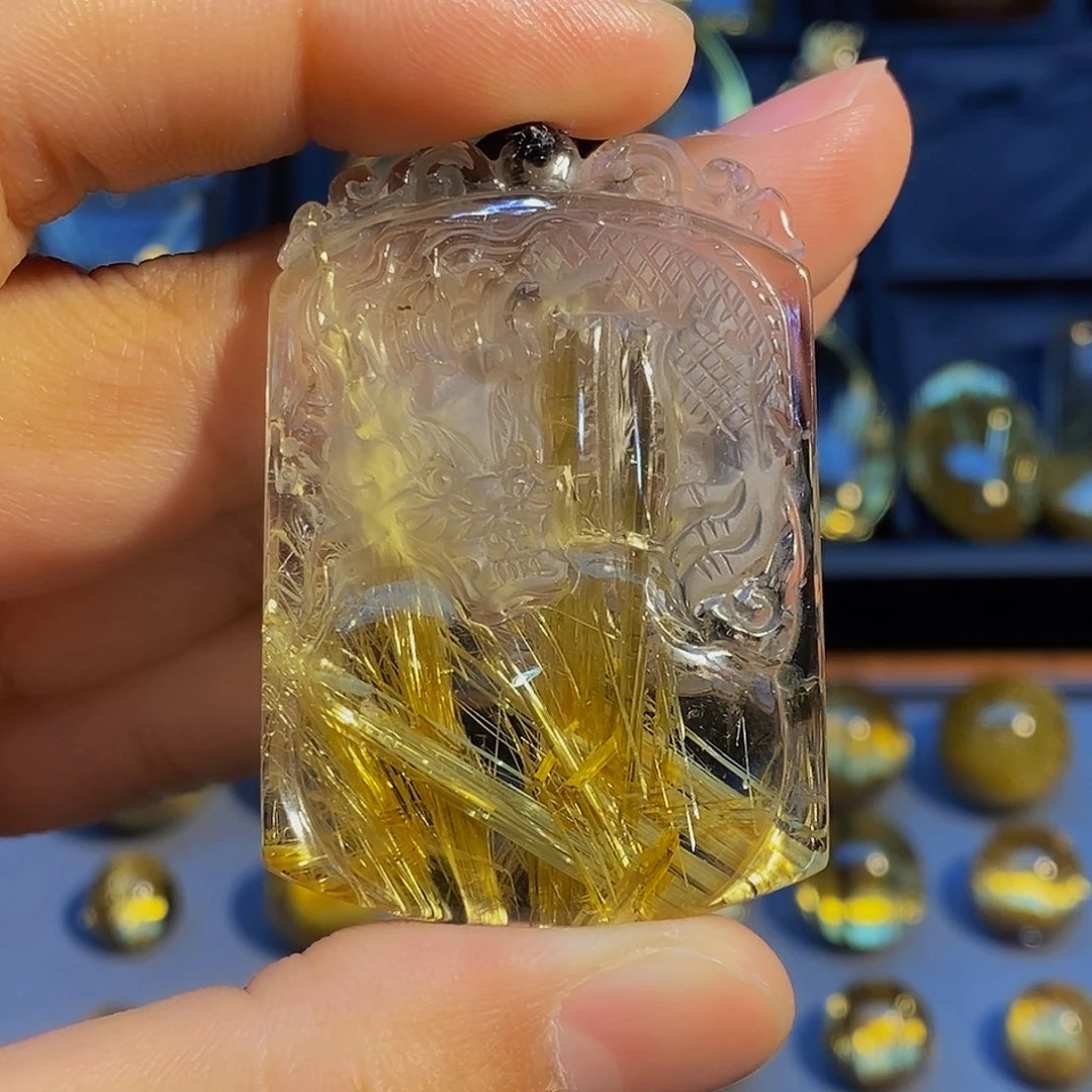 水晶颈饰未镶嵌健*¥天然钛晶龙牌吊坠