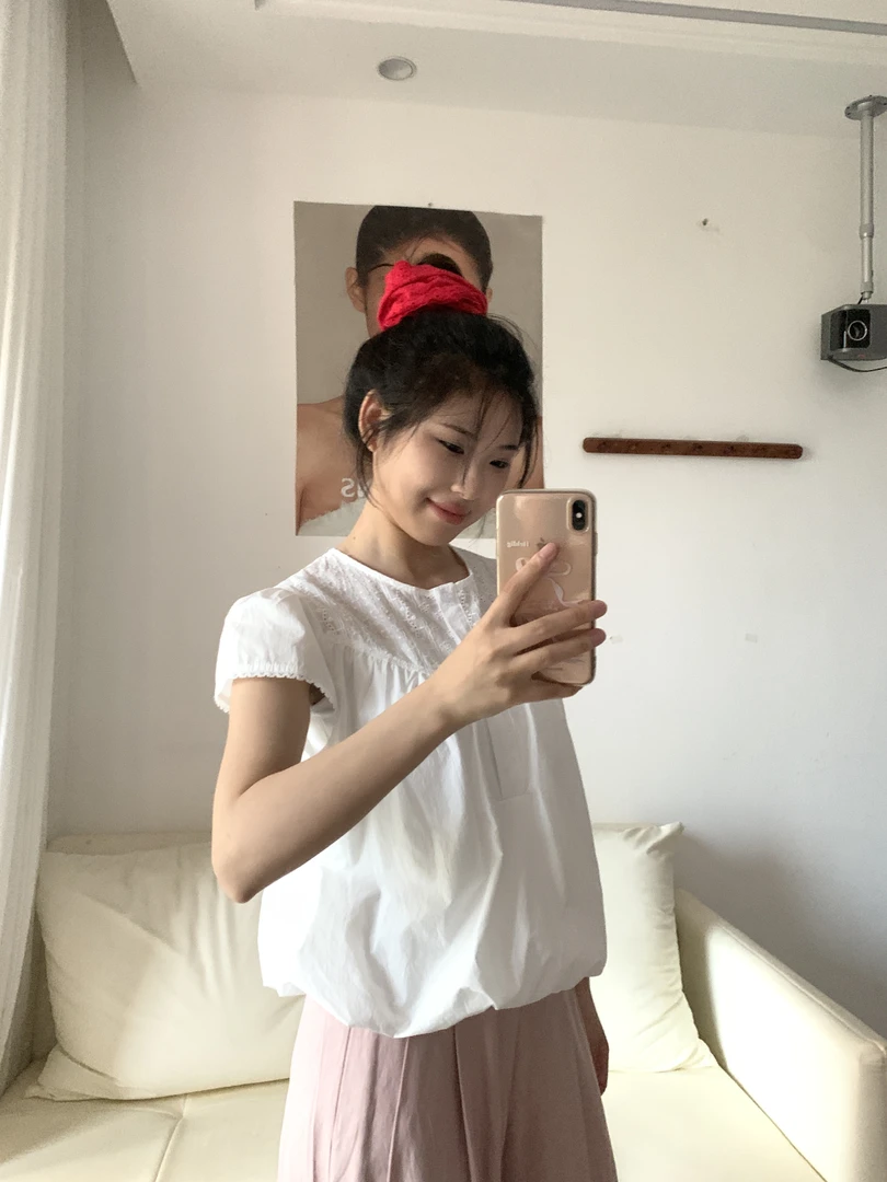 甜美纯色短袖设计感白色夏季t恤百搭韩版
