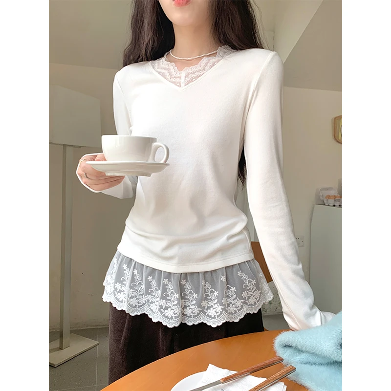 蕾丝打底衫女2025新款小衫内搭高级感秋冬修身长袖气质长袖上衣