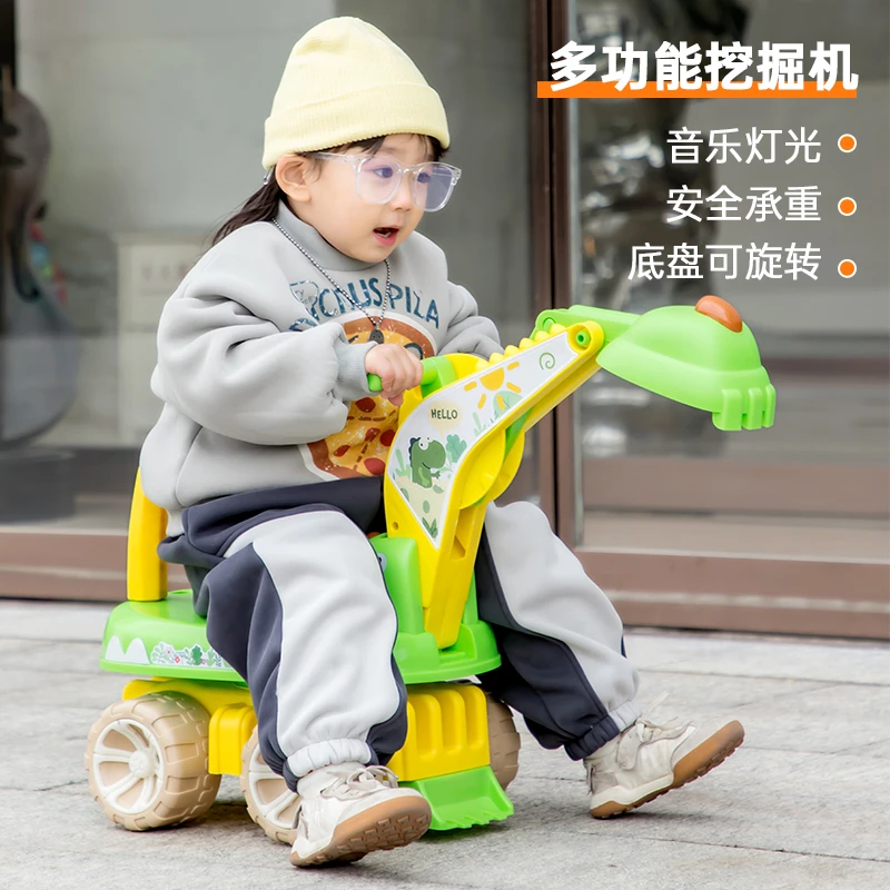新款儿童恐龙挖掘机玩具挖沙挖土可旋转工程车带灯光音乐加宽稳固