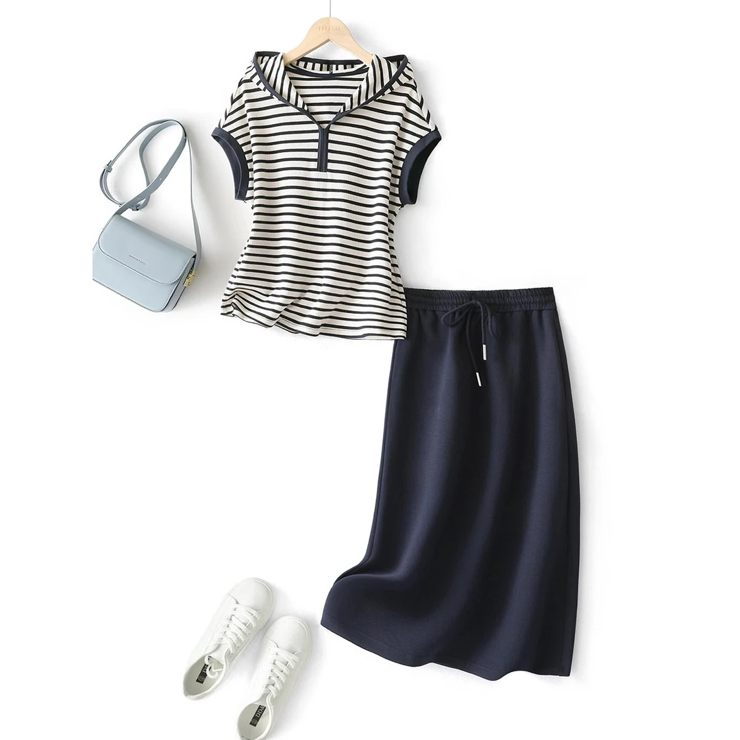 时尚短袖卫衣半身裙两件套女2024夏季新款穿搭一整套休闲套装女