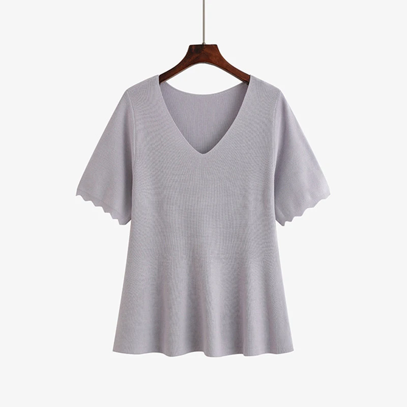 孕妇v领鱼尾上衣短袖t恤夏季新款宽松针织衫孕妇装