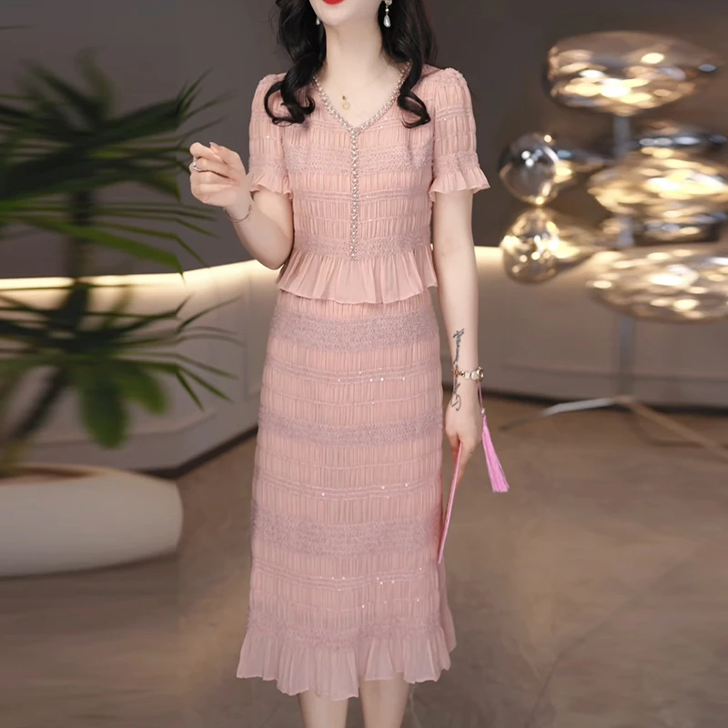 2025夏季新款收腰气质减龄洋气名媛显瘦裙子时尚假两件套连衣裙