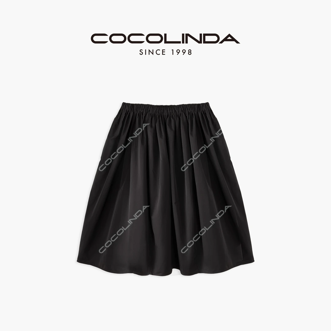 COCOLINDA松紧腰褶皱黑色半身裙 Q1466