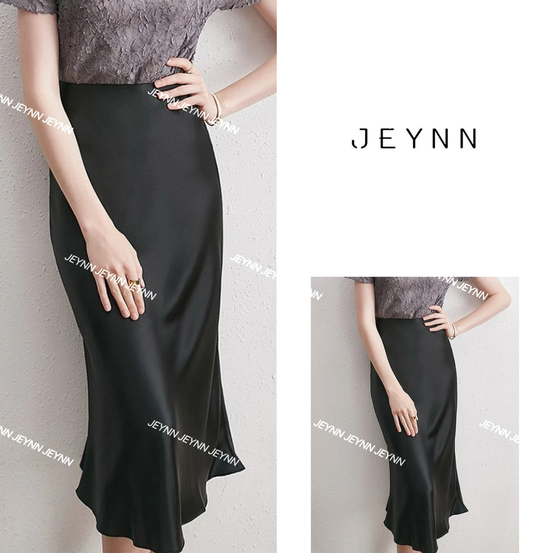 【JEYNN】夏季高级缎面半裙百搭气质丝滑高腰纯色半身裙女J213B436