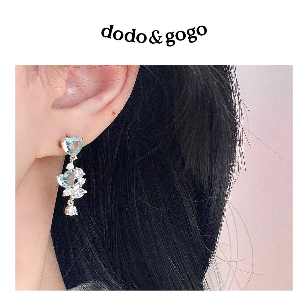 DODOGOGO 合金合成锆石耳饰 蓝锆爱心拼接耳环女2025新款爆款耳饰