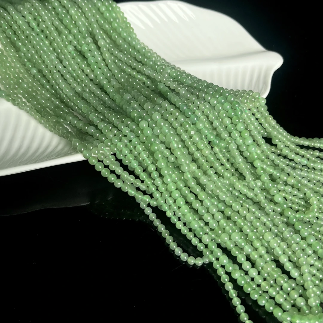 粉青和田玉佛珠项链3.5-4mm+V8007多样性发其一