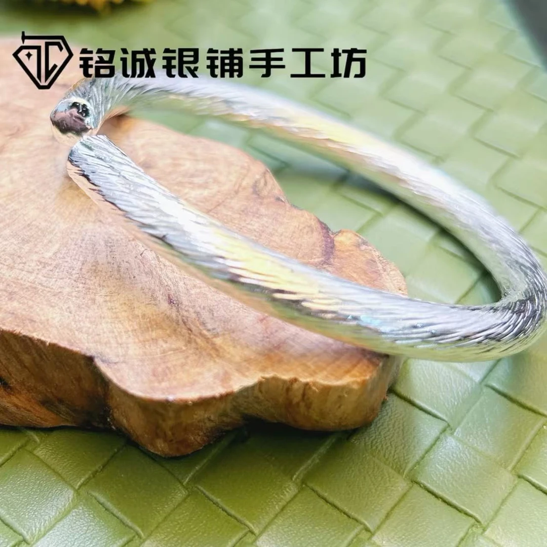 足银手镯 【铭诚银铺】原创手工足银999开口千丝万缕足银手镯