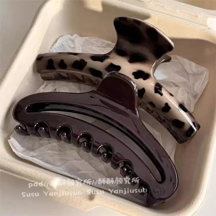 日韩亚克力高级感豹纹抓夹大号简约镂空发抓后脑勺盘发鲨鱼夹发饰