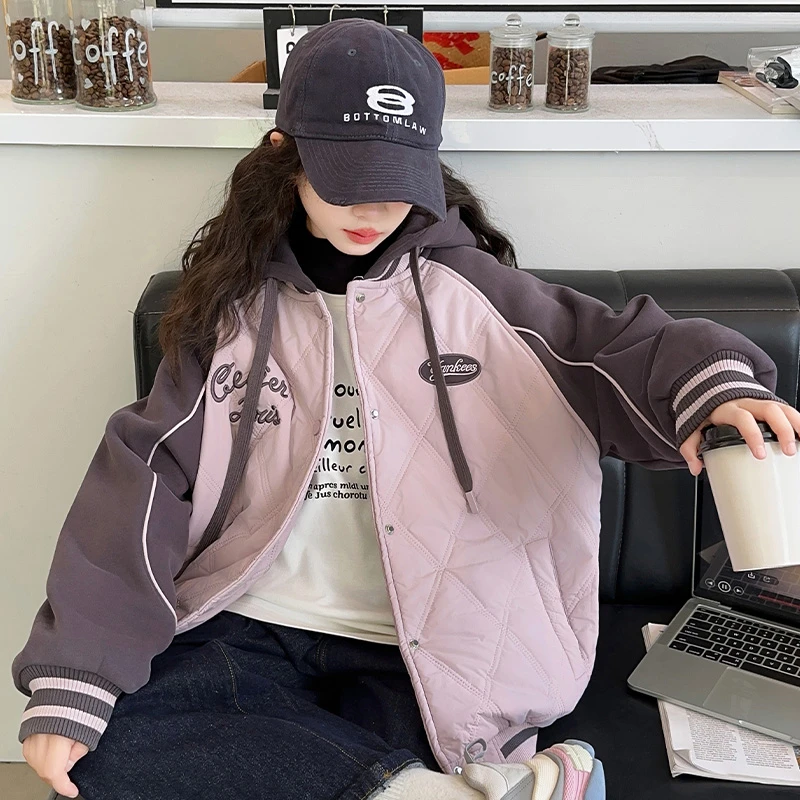 女童外套秋冬2025新款儿童洋气加厚上衣冬季大童初中生休闲棒球服