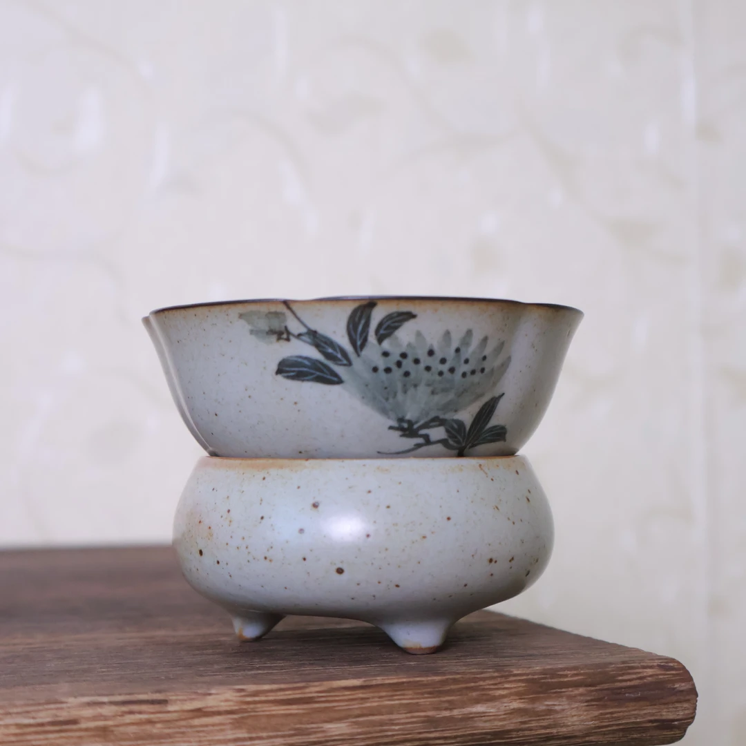 手绘芍药陶泥花口茶滤