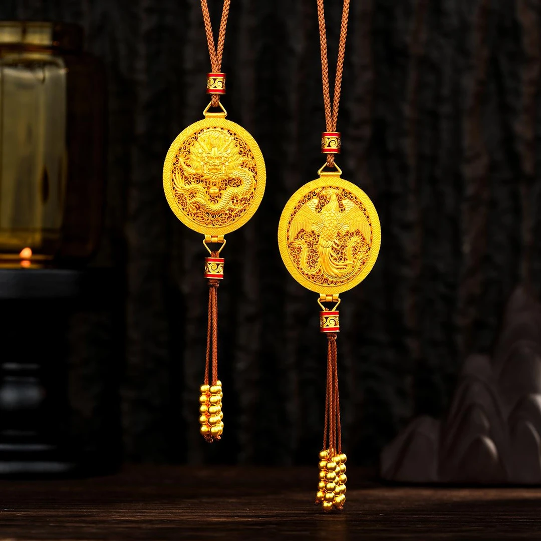 ZOCAI/佐卡伊【传世之美】古法黄金足金999花丝龙凤香囊吊坠