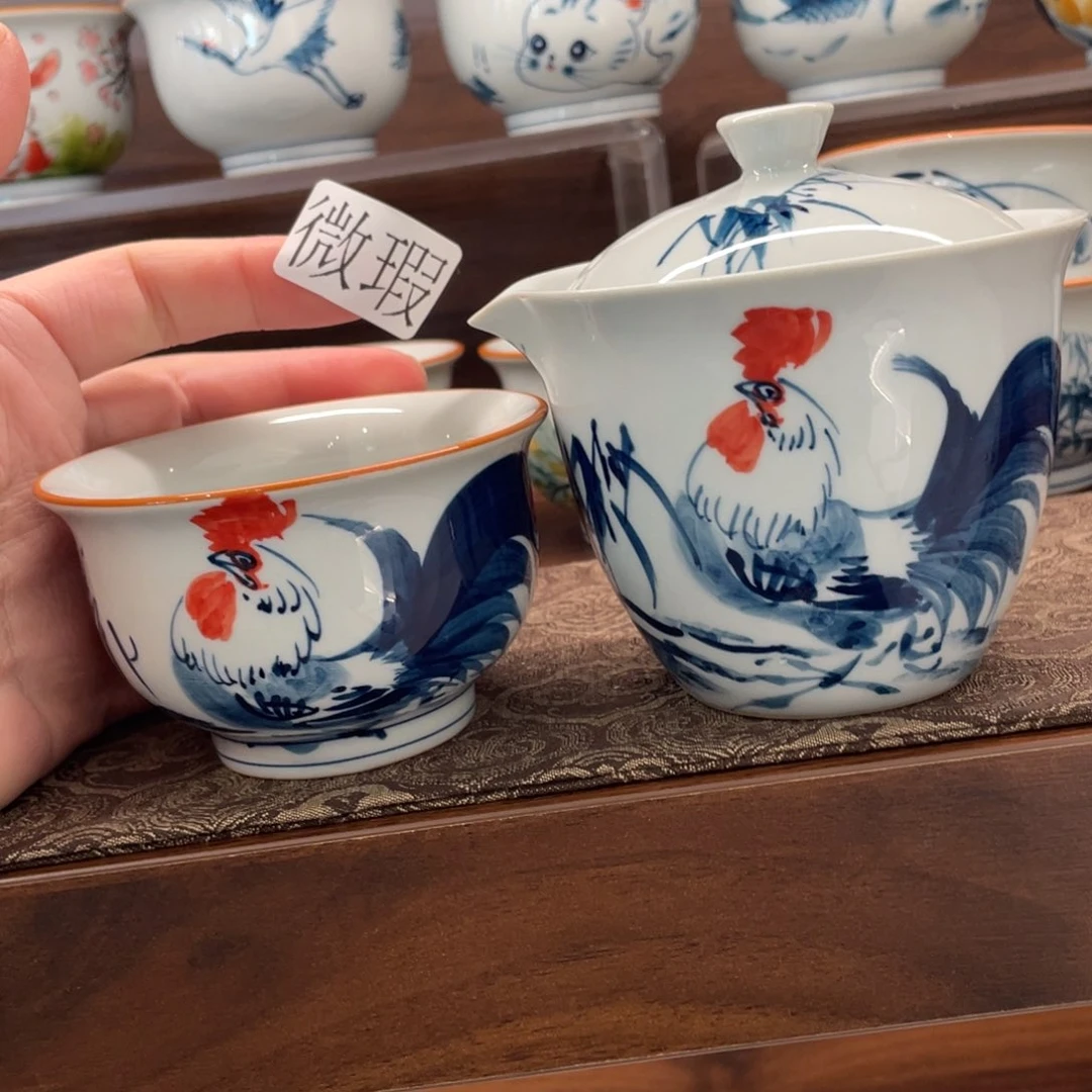 釉下手绘茶具微瑕