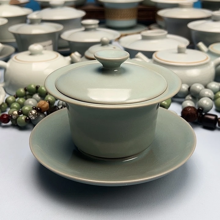 杯仿古微蓝釉马蹄盖碗原矿原釉原产地