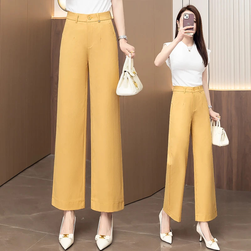 小个子时尚高腰休闲直筒裤女2025夏季新款宽松显瘦遮肉九分阔腿裤