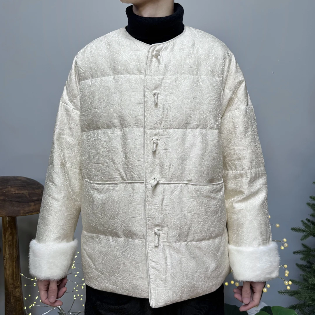 浮光锦白鹅绒 - 轻便保暖拼水貂夹克！时尚圆领外套