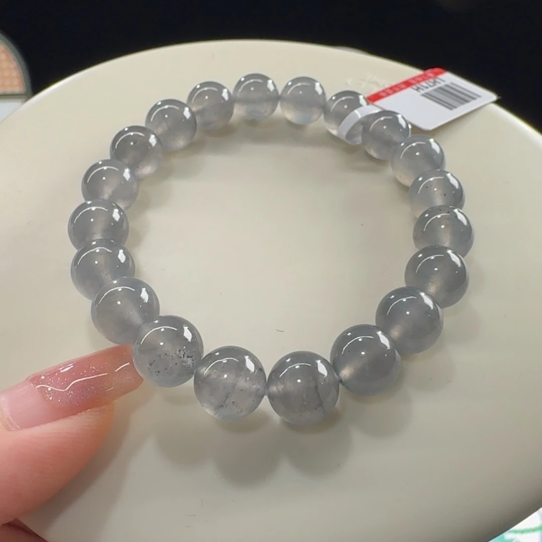 翡翠未镶嵌手链高冰玻黑钢串卡9